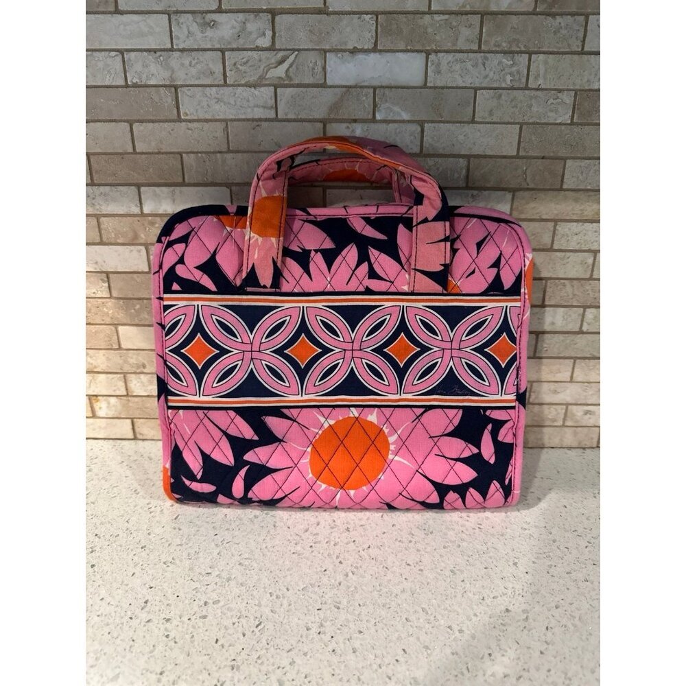Vera Bradley Folding Cosmetic Travel Bag Pink and Navy Floral Quilted